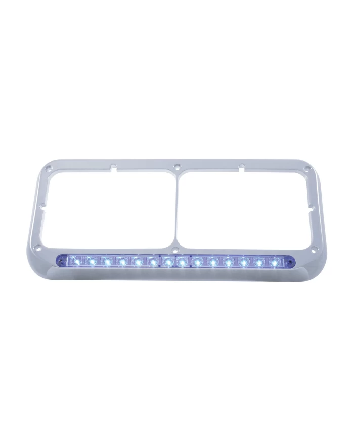 (CARD) CHROME PLASTIC 14 BLUE LED RECTANGULAR HEADLIGHT BEZEL - CLEAR LENS