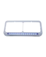 (CARD) CHROME PLASTIC 14 BLUE LED RECTANGULAR HEADLIGHT BEZEL - CLEAR LENS