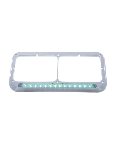 (CARD) CHROME PLASTIC 14 GREEN LED RECTANGULAR HEADLIGHT BEZEL - CLEAR LENS (CARD) CHROME PLASTIC 14 GREEN LED RECTANGULAR HEADLIGHT BEZEL - CLEAR LENS