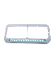 (CARD) CHROME PLASTIC 14 GREEN LED RECTANGULAR HEADLIGHT BEZEL - CLEAR LENS