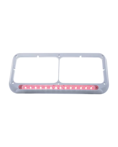 (CARD) CHROME PLASTIC 14 RED LED RECTANGULAR HEADLIGHT BEZEL - CLEAR LENS (CARD) CHROME PLASTIC 14 RED LED RECTANGULAR HEADLIGHT BEZEL - CLEAR LENS