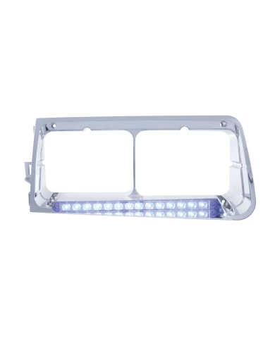 (BOX) LED FREIGHTLINER FLD DRIVER SIDE HEADLIGHT BEZEL WITH 14 LED 12" LIGHT BAR - BLUE LED/CLEAR LENS (BOX) LED FREIGHTLINER FLD DRIVER SIDE HEADLIGHT BEZEL WITH 14 LED 12" LIGHT BAR - BLUE LED/CLEAR LENS