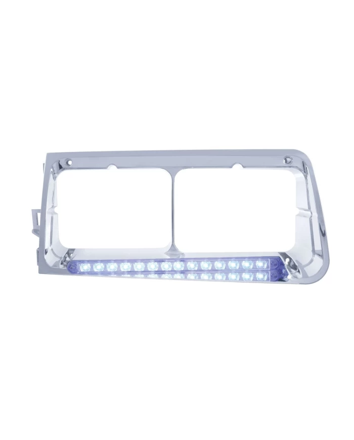 (BOX) LED FREIGHTLINER FLD DRIVER SIDE HEADLIGHT BEZEL WITH 14 LED 12" LIGHT BAR - BLUE LED/CLEAR LENS (BOX) LED FREIGHTLINER FLD DRIVER SIDE HEADLIGHT BEZEL WITH 14 LED 12" LIGHT BAR - BLUE LED/CLEAR LENS