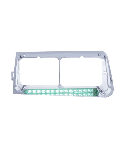 (BOX) LED FREIGHTLINER FLD DRIVER SIDE HEADLIGHT BEZEL WITH 14 LED 12" LIGHT BAR - GREEN LED/CLEAR LENS (BOX) LED FREIGHTLINER FLD DRIVER SIDE HEADLIGHT BEZEL WITH 14 LED 12" LIGHT BAR - GREEN LED/CLEAR LENS