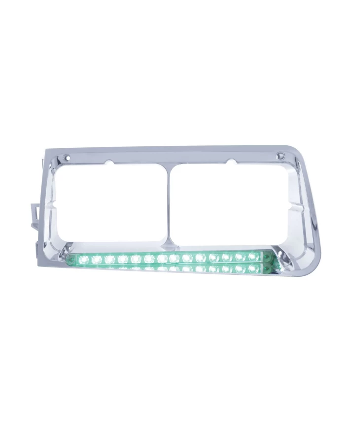 (BOX) LED FREIGHTLINER FLD DRIVER SIDE HEADLIGHT BEZEL WITH 14 LED 12" LIGHT BAR - GREEN LED/CLEAR LENS (BOX) LED FREIGHTLINER FLD DRIVER SIDE HEADLIGHT BEZEL WITH 14 LED 12" LIGHT BAR - GREEN LED/CLEAR LENS