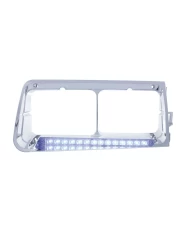 (BOX) LED FREIGHTLINER FLD PASSENGER SIDE HEADLIGHT BEZEL WITH 14 LED 12" LIGHT BAR - BLUE LED/CLEAR LENS