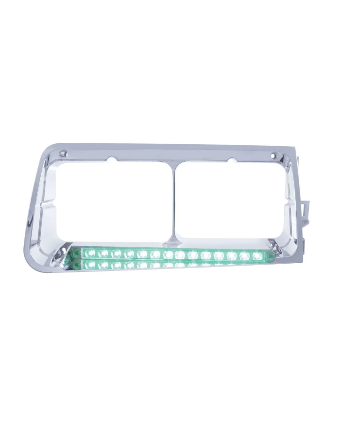 (BOX) LED FREIGHTLINER FLD PASSENGER SIDE HEADLIGHT BEZEL WITH 14 LED 12" LIGHT BAR - GREEN LED/CLEAR LENS (BOX) LED FREIGHTLINER FLD PASSENGER SIDE HEADLIGHT BEZEL WITH 14 LED 12" LIGHT BAR - GREEN LED/CLEAR LENS