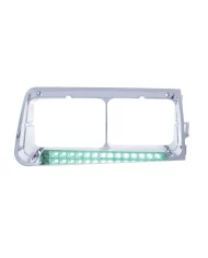(BOX) LED FREIGHTLINER FLD PASSENGER SIDE HEADLIGHT BEZEL WITH 14 LED 12" LIGHT BAR - GREEN LED/CLEAR LENS