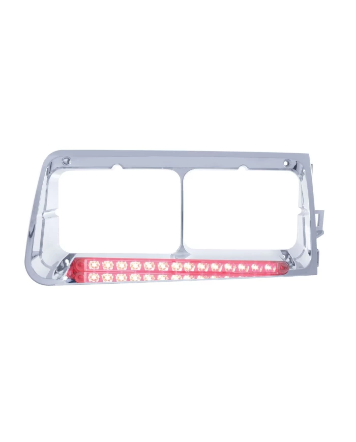 (BOX) LED FREIGHTLINER FLD PASSENGER SIDE HEADLIGHT BEZEL WITH 14 LED 12" LIGHT BAR - RED LED/CLEAR LENS