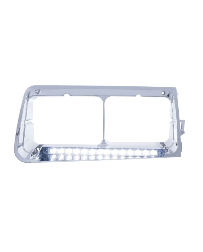 (BOX) LED FREIGHTLINER FLD PASSENGER SIDE HEADLIGHT BEZEL WITH 14 LED 12" LIGHT BAR - WHITE LED/CLEAR LENS