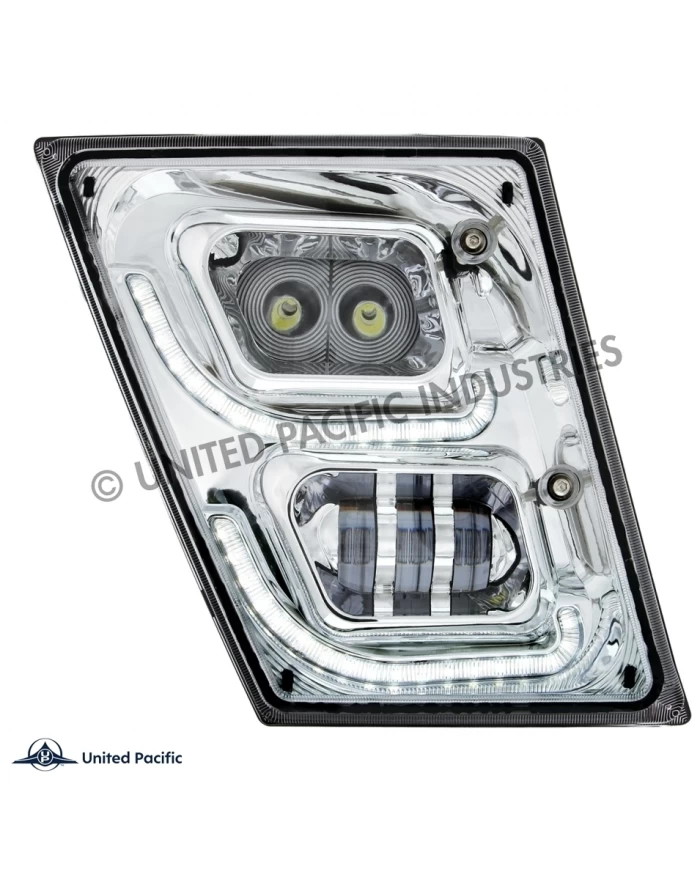 (CBOX) CHROME HIGH POWER LED FOG LIGHT WITH LED DAYTIME RUNNING LIGHT & LED POSITION LIGHT FOR 2013-2017 VOLVO VN/VNL - PASSENGE