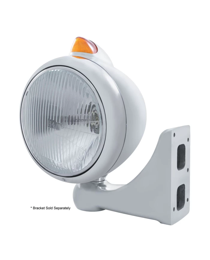 (BOX) S.S. "GUIDE" PETERBILT HEADLIGHT H4 HALOGEN W/ 5 AMBER LED VINTAGE 682-C SERIES 2 TOP MOUNT LIGHT - AMBER LENS (BOX) S.S. "GUIDE" PETERBILT HEADLIGHT H4 HALOGEN W/ 5 AMBER LED VINTAGE 682-C SERIES 2 TOP MOUNT LIGHT - AMBER LENS