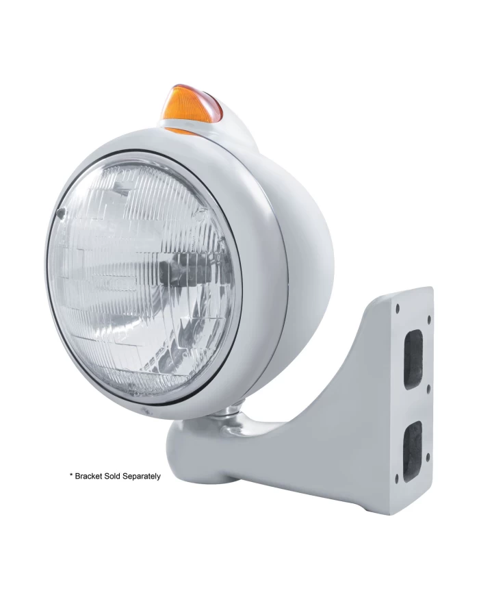 (BOX) CR. "GUIDE" PETERBILT HEADLIGHT H6024 HALOGEN W/ 5 AMBER LED VINTAGE 682-C SERIES 2 TOP MOUNT LIGHT - AMBER LENS