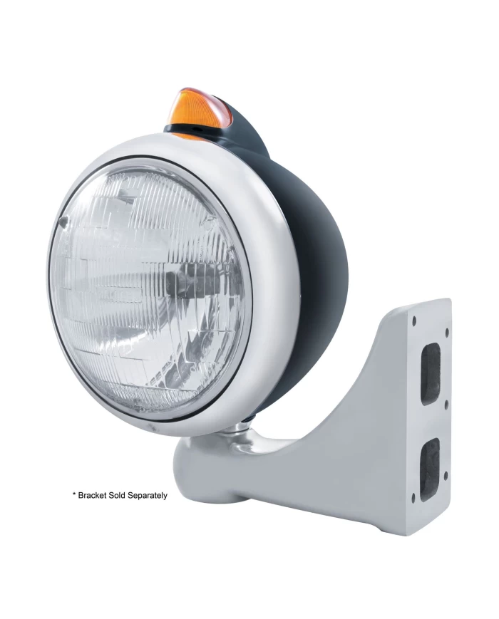 (BOX) BLK. "GUIDE" PETERBILT HEADLIGHT H6024 HALOGEN W/ 5 AMBER LED VINTAGE 682-C SERIES 2 TOP MOUNT LIGHT - AMBER LENS (BOX) BLK. "GUIDE" PETERBILT HEADLIGHT H6024 HALOGEN W/ 5 AMBER LED VINTAGE 682-C SERIES 2 TOP MOUNT LIGHT - AMBER LENS