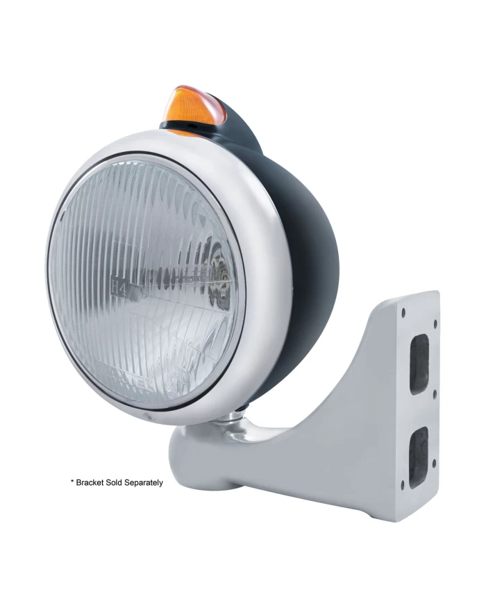 (BOX) BLK. "GUIDE" PETERBILT HEADLIGHT H4 HALOGEN W/ 5 AMBER LED VINTAGE 682-C SERIES 2 TOP MOUNT LIGHT - AMBER LENS (BOX) BLK. "GUIDE" PETERBILT HEADLIGHT H4 HALOGEN W/ 5 AMBER LED VINTAGE 682-C SERIES 2 TOP MOUNT LIGHT - AMBER LENS