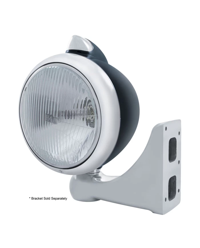 (BOX) BLK. "GUIDE" PETERBILT HEADLIGHT H4 HALOGEN W/ 5 AMBER LED VINTAGE 682-C SERIES 2 TOP MOUNT LIGHT - CLEAR LENS (BOX) BLK. "GUIDE" PETERBILT HEADLIGHT H4 HALOGEN W/ 5 AMBER LED VINTAGE 682-C SERIES 2 TOP MOUNT LIGHT - CLEAR LENS