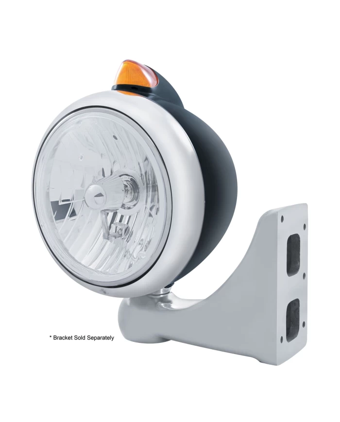 (BOX) BLK. "GUIDE" PETERBILT HEADLIGHT CRYSTAL H4 HALOGEN W/ 5 AMBER LED VINTAGE 682-C SERIES 2 TOP MOUNT LIGHT - AMBER LENS (BOX) BLK. "GUIDE" PETERBILT HEADLIGHT CRYSTAL H4 HALOGEN W/ 5 AMBER LED VINTAGE 682-C SERIES 2 TOP MOUNT LIGHT - AMBER LENS