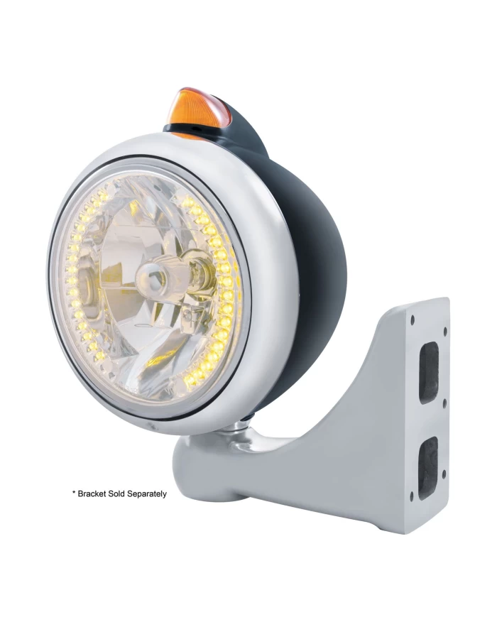 (BOX) BLK. "GUIDE" PETERBILT HEADLIGHT 34 AMB LED CRYSTAL HALOGEN W/ 5 AMB LED VINTAGE 682-C SERIES 2 TOP MOUNT LIGHT - AMBER LE