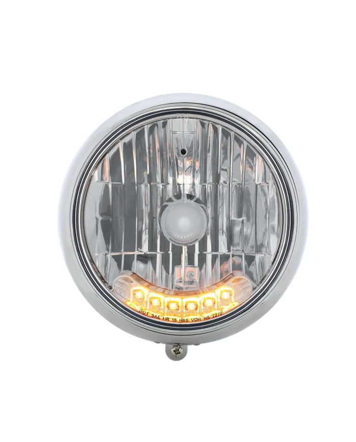 (BOX) CHROME 7" MOTORCYCLE HEADLIGHT - GROOVED WITH 6 AMBER AUXILIARY LED (BOX) CHROME 7" MOTORCYCLE HEADLIGHT - GROOVED WITH 6 AMBER AUXILIARY LED