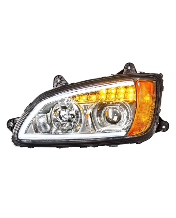 (CBOX) CHROME PROJECTION HEADLIGHT WITH LED TURN SIGNAL & LED POSITION LIGHT FOR 2008+ KENWORTH T660 - DRIVER