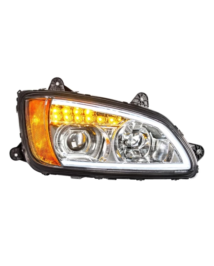 (CBOX) CHROME PROJECTION HEADLIGHT WITH LED TURN SIGNAL & LED POSITION LIGHT FOR 2008+ KENWORTH T660 - PASSENGER