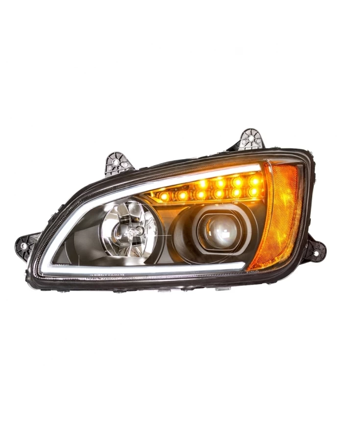 (CBOX) "BLACKOUT" PROJECTION HEADLIGHT WITH LED TURN SIGNAL & LED POSITION LIGHT FOR 2008+ KENWORTH T660 - DRIVER