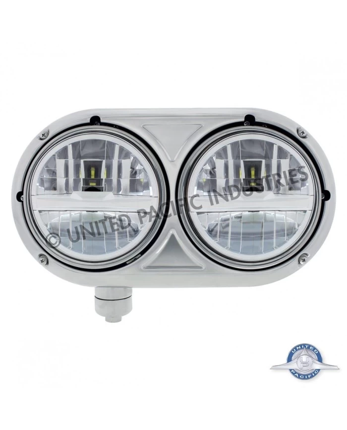 (CBOX) STAINLESS DUAL SILVER HEADLIGHT WITH 8 HIGH POWER LED BULB FOR PETERBILT 359 - DRIVER (CBOX) STAINLESS DUAL SILVER HEADLIGHT WITH 8 HIGH POWER LED BULB FOR PETERBILT 359 - DRIVER