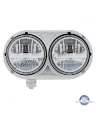 (CBOX) STAINLESS DUAL SILVER HEADLIGHT WITH 8 HIGH POWER LED BULB FOR PETERBILT 359 - DRIVER (CBOX) STAINLESS DUAL SILVER HEADLIGHT WITH 8 HIGH POWER LED BULB FOR PETERBILT 359 - DRIVER