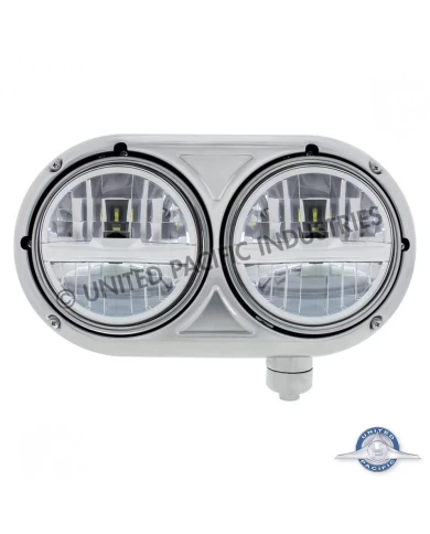 (CBOX) STAINLESS DUAL SILVER HEADLIGHT WITH 8 HIGH POWER LED BULB FOR PETERBILT 359 - PASSENGER (CBOX) STAINLESS DUAL SILVER HEADLIGHT WITH 8 HIGH POWER LED BULB FOR PETERBILT 359 - PASSENGER