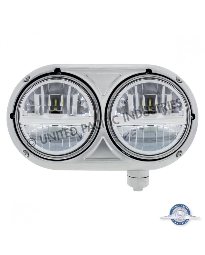 (CBOX) STAINLESS DUAL SILVER HEADLIGHT WITH 8 HIGH POWER LED BULB FOR PETERBILT 359 - PASSENGER (CBOX) STAINLESS DUAL SILVER HEADLIGHT WITH 8 HIGH POWER LED BULB FOR PETERBILT 359 - PASSENGER