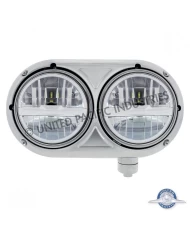 (CBOX) STAINLESS DUAL SILVER HEADLIGHT WITH 8 HIGH POWER LED BULB FOR PETERBILT 359 - PASSENGER (CBOX) STAINLESS DUAL SILVER HEADLIGHT WITH 8 HIGH POWER LED BULB FOR PETERBILT 359 - PASSENGER