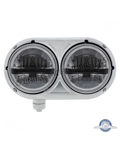 (CBOX) STAINLESS DUAL BLACK HEADLIGHT WITH 8 HIGH POWER LED BULB FOR PETERBILT 359 - DRIVER (CBOX) STAINLESS DUAL BLACK HEADLIGHT WITH 8 HIGH POWER LED BULB FOR PETERBILT 359 - DRIVER
