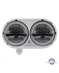 (CBOX) STAINLESS DUAL BLACK HEADLIGHT WITH 8 HIGH POWER LED BULB FOR PETERBILT 359 - DRIVER (CBOX) STAINLESS DUAL BLACK HEADLIGHT WITH 8 HIGH POWER LED BULB FOR PETERBILT 359 - DRIVER