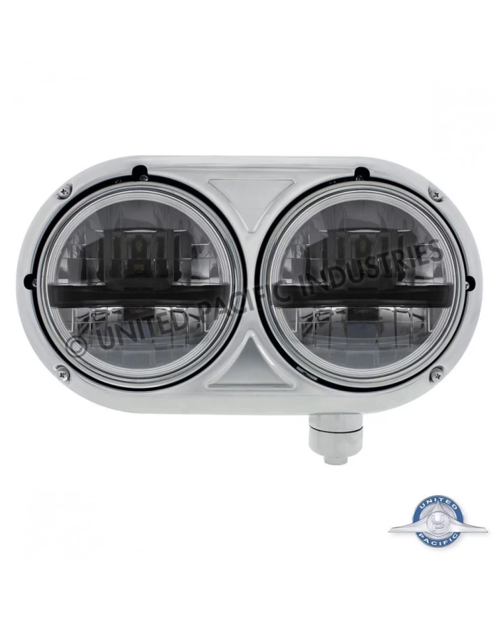 (CBOX) STAINLESS DUAL BLACK HEADLIGHT WITH 8 HIGH POWER LED BULB FOR PETERBILT 359 - PASSENGER (CBOX) STAINLESS DUAL BLACK HEADLIGHT WITH 8 HIGH POWER LED BULB FOR PETERBILT 359 - PASSENGER