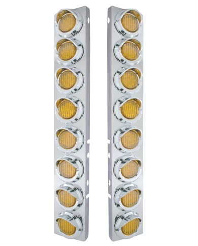 (2/BULK) STAINLESS STEEL PB 16 LED CUTOUT A/C BRACKET W/2" 9 AMBER LED FLAT LIGHT & CR. PL. VISOR - AMBER LENS (2/BULK) STAINLESS STEEL PB 16 LED CUTOUT A/C BRACKET W/2" 9 AMBER LED FLAT LIGHT & CR. PL. VISOR - AMBER LENS