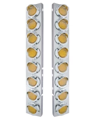 (2/BULK) STAINLESS STEEL PB 16 LED CUTOUT A/C BRACKET W/2" 9 AMBER LED FLAT LIGHT & CR. PL. VISOR - AMBER LENS