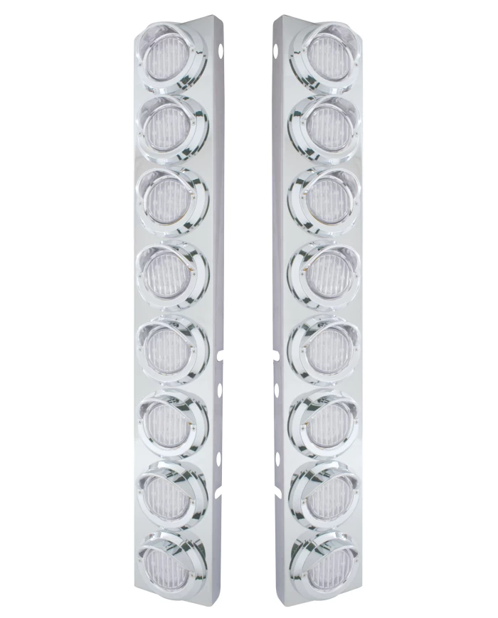 (2/BULK) STAINLESS STEEL PB 16 LED CUTOUT A/C BRACKET W/2" 9 AMBER LED FLAT LIGHT & CR. PL. VISOR - CLEAR LENS