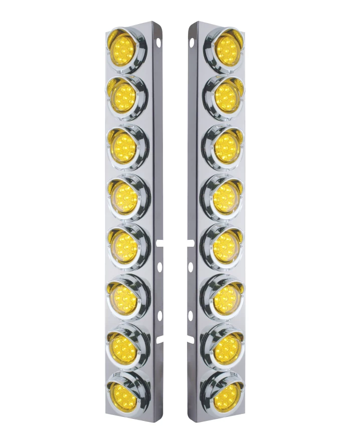 (2/BULK) S.S. PB 16 LED CUTOUT A/C BRACKET W/2" 9 AMBER LED FLAT REFLECTOR LIGHT & CR. PL. VISOR - AMBER LENS