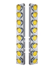 (2/BULK) S.S. PB 16 LED CUTOUT A/C BRACKET W/2" 9 AMBER LED FLAT REFLECTOR LIGHT & CR. PL. VISOR - AMBER LENS
