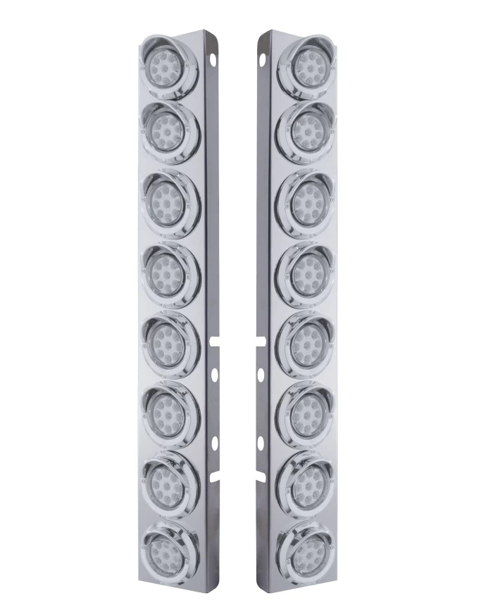 (2/BULK) S.S. PB 16 LED CUTOUT A/C BRACKET W/2" 9 AMBER LED FLAT REFLECTOR LIGHT & CR. PL. VISOR - CLEAR LENS