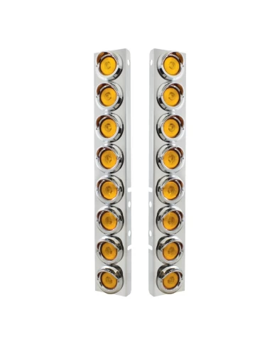 (2/BULK) S.S. PB 16 LED CUTOUT A/C BRACKET W/2" 9 AMBER LED LOW PROFILE LIGHT & CR. PL. VISOR - AMBER LENS (2/BULK) S.S. PB 16 LED CUTOUT A/C BRACKET W/2" 9 AMBER LED LOW PROFILE LIGHT & CR. PL. VISOR - AMBER LENS