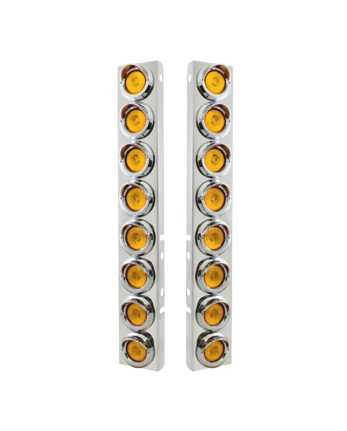 (2/BULK) S.S. PB 16 LED CUTOUT A/C BRACKET W/2" 9 AMBER LED LOW PROFILE LIGHT & CR. PL. VISOR - AMBER LENS (2/BULK) S.S. PB 16 LED CUTOUT A/C BRACKET W/2" 9 AMBER LED LOW PROFILE LIGHT & CR. PL. VISOR - AMBER LENS