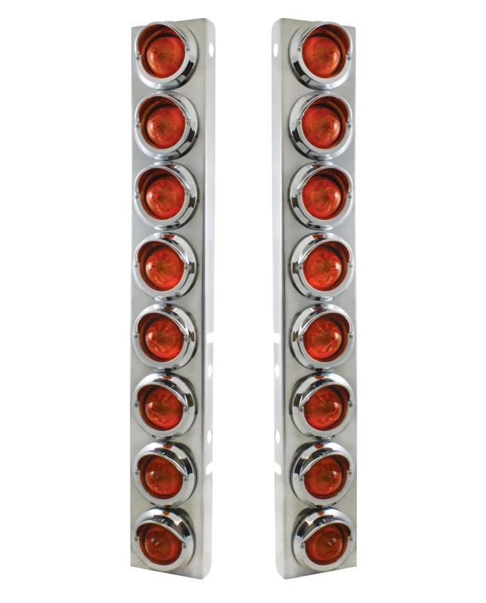 (2/BULK) S.S. PB 16 LED CUTOUT A/C BRACKET W/2" 9 AMBER LED BEEHIVE LIGHT & CR. PL. VISOR - AMBER LENS (2/BULK) S.S. PB 16 LED CUTOUT A/C BRACKET W/2" 9 AMBER LED BEEHIVE LIGHT & CR. PL. VISOR - AMBER LENS