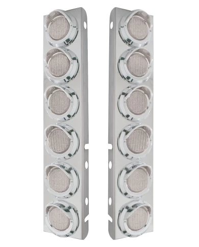 (2/BULK) STAINLESS STEEL PB 12 LED CUTOUT A/C BRACKET W/2" 9 AMBER LED FLAT LIGHT & CR. PL. VISOR - CLEAR LENS (2/BULK) STAINLESS STEEL PB 12 LED CUTOUT A/C BRACKET W/2" 9 AMBER LED FLAT LIGHT & CR. PL. VISOR - CLEAR LENS