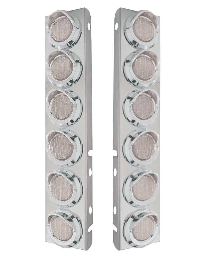 (2/BULK) STAINLESS STEEL PB 12 LED CUTOUT A/C BRACKET W/2" 9 AMBER LED FLAT LIGHT & CR. PL. VISOR - CLEAR LENS (2/BULK) STAINLESS STEEL PB 12 LED CUTOUT A/C BRACKET W/2" 9 AMBER LED FLAT LIGHT & CR. PL. VISOR - CLEAR LENS