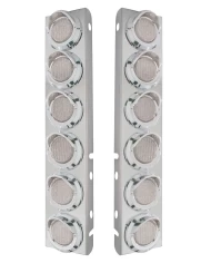 (2/BULK) STAINLESS STEEL PB 12 LED CUTOUT A/C BRACKET W/2" 9 AMBER LED FLAT LIGHT & CR. PL. VISOR - CLEAR LENS (2/BULK) STAINLESS STEEL PB 12 LED CUTOUT A/C BRACKET W/2" 9 AMBER LED FLAT LIGHT & CR. PL. VISOR - CLEAR LENS