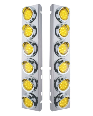 (2/BULK) S.S. PB 12 LED CUTOUT A/C BRACKET W/2" 9 AMBER LED FLAT REFLECTOR LIGHT & CR. PL. VISOR - AMBER LENS (2/BULK) S.S. PB 12 LED CUTOUT A/C BRACKET W/2" 9 AMBER LED FLAT REFLECTOR LIGHT & CR. PL. VISOR - AMBER LENS