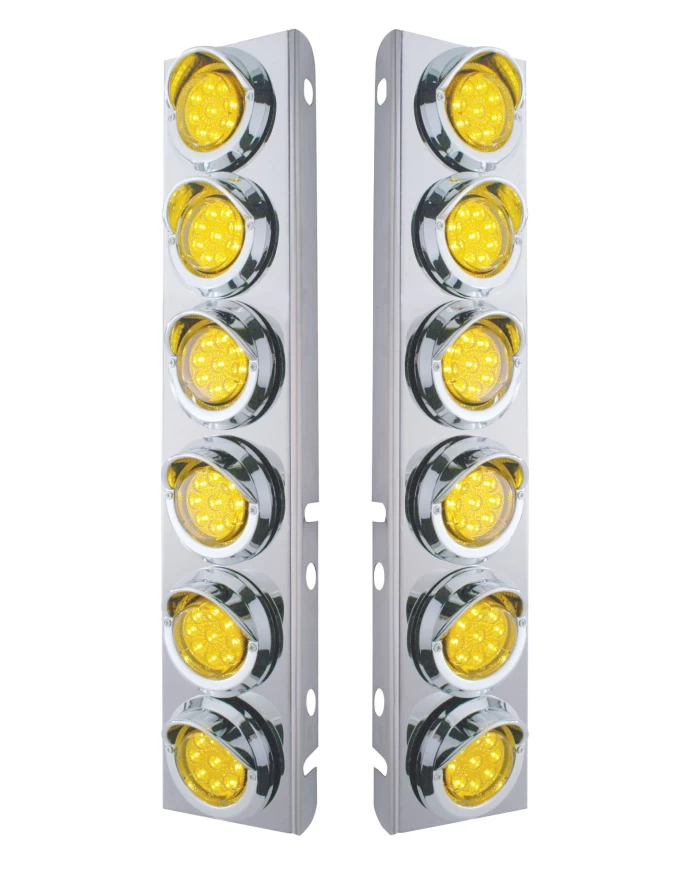 (2/BULK) S.S. PB 12 LED CUTOUT A/C BRACKET W/2" 9 AMBER LED FLAT REFLECTOR LIGHT & CR. PL. VISOR - AMBER LENS (2/BULK) S.S. PB 12 LED CUTOUT A/C BRACKET W/2" 9 AMBER LED FLAT REFLECTOR LIGHT & CR. PL. VISOR - AMBER LENS