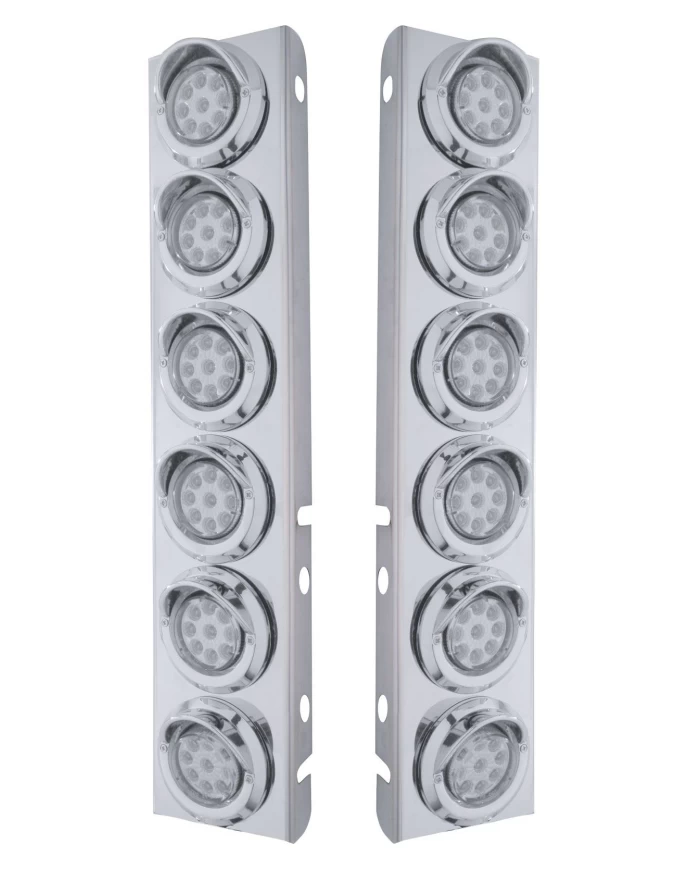 (2/BULK) S.S. PB 12 LED CUTOUT A/C BRACKET W/2" 9 AMBER LED LOW PROFILE LIGHT & CR. PL. VISOR - CLEAR LENS (2/BULK) S.S. PB 12 LED CUTOUT A/C BRACKET W/2" 9 AMBER LED LOW PROFILE LIGHT & CR. PL. VISOR - CLEAR LENS