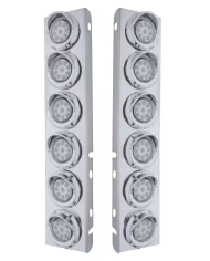 (2/BULK) S.S. PB 12 LED CUTOUT A/C BRACKET W/2" 9 AMBER LED LOW PROFILE LIGHT & CR. PL. VISOR - CLEAR LENS (2/BULK) S.S. PB 12 LED CUTOUT A/C BRACKET W/2" 9 AMBER LED LOW PROFILE LIGHT & CR. PL. VISOR - CLEAR LENS